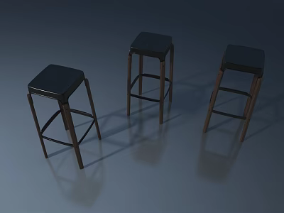 Modern Black Bar Stools With Metal Frame Set Of Three In Gray Floor 3d model