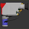 Tactical Weapon Device With Red White Gray Components Blue Cylinder Container And Black Tubes