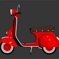 Red Vintage Scooter with Brown Leather Seat and White Wheels against Dark Background