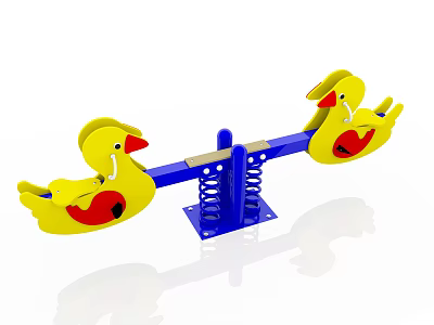 Yellow Duck Shaped Seesaw With Blue Stand For Outdoor Children Playground 3d model