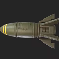 Military Weapon Green Bomb With Yellow Stripes And Metallic Rear Fins Structure Design