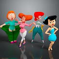Vibrant Cartoon Female Characters With Various Hairstyles And Colorful Outfits Posing Together
