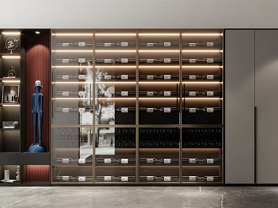 Modern Luxury Wine Cabinet With Glass Door LED Lighting And Storage Shelves 3d model