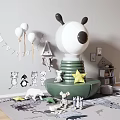 Green Cartoon Dog Shaped Casual Sofa Set In Kids Room With Toys Balloons And Decorations