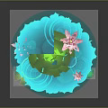 Frog And Baby Frog On Lotus Leaf With Pink Lotus Flowers And Raindrops Over Water