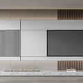 Modern Minimalist TV Background Wall Design With Wooden Strip Panels And Marble Base