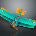 Space Themed Toy Biplane Model With Turquoise Orange Body And Shark Decals Propeller