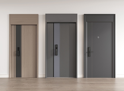 Single door combination security door timber swing door 3d model