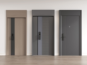 Single door combination security door timber swing door 3d model