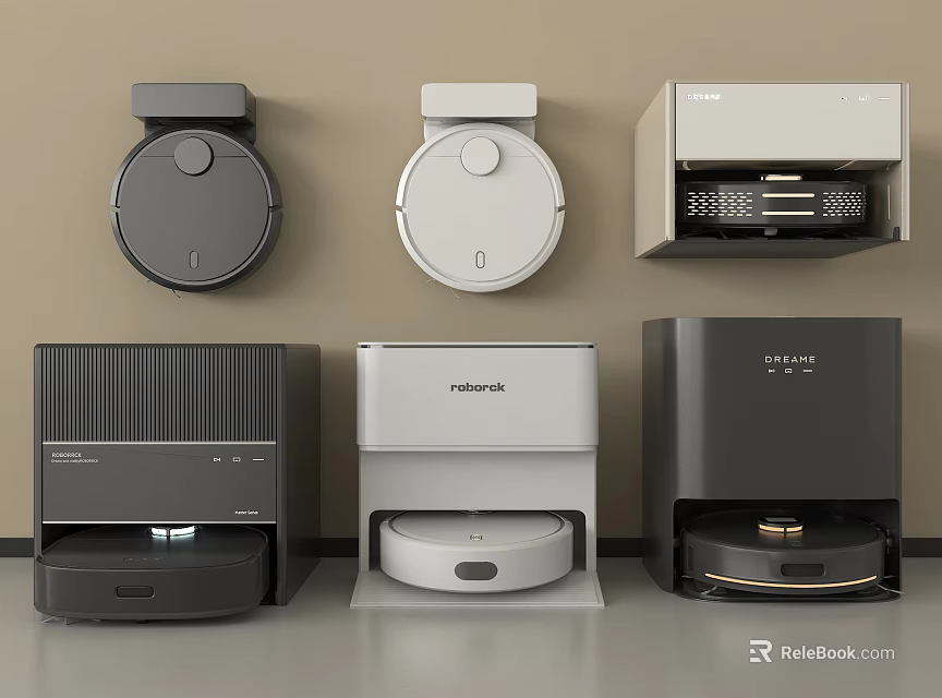 Smart Robot Vacuum Machines With Modern Design And Charging Bases 3d model 
