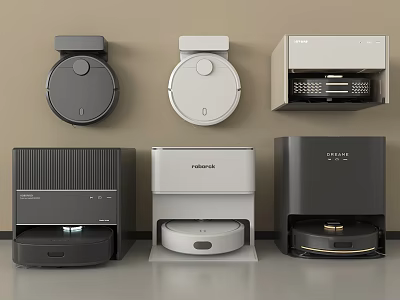 Smart Robot Vacuum Machines With Modern Design And Charging Bases 3d model