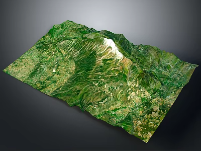 Scenic 3D Terrain Model of Green Mountains With Sunlit Peaks and Lush Vegetation 3d model