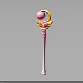 Magic Wand Featuring Pink Spherical Top Yellow Wing Decorations and Gradient Pink White Handle 3d model