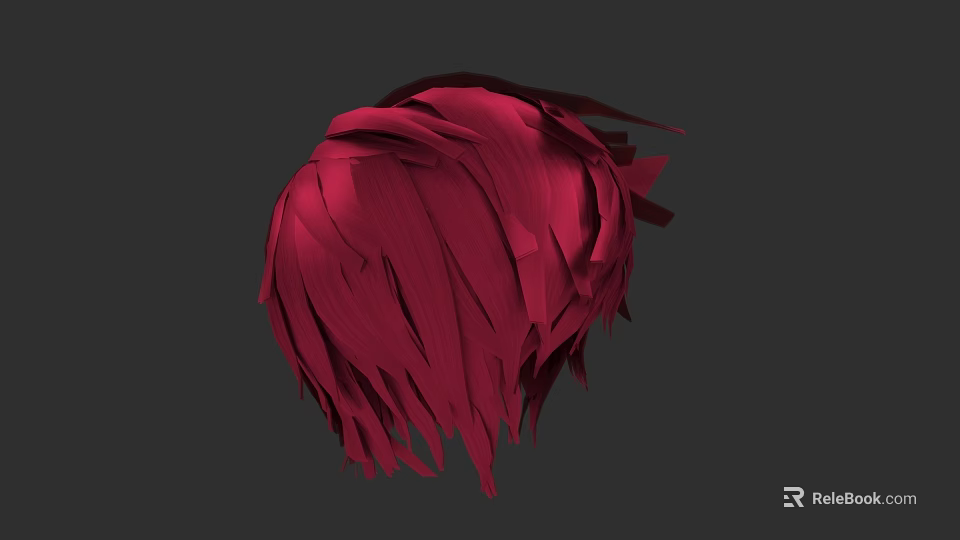 Woman With Stylish Red Layered Feather Like Headpiece On Dark Background 3d model 