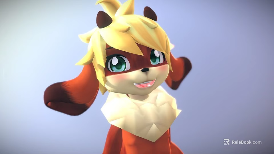 3D Game Movie Character With Blonde Hair Green Eyes Red Ears Body White Chest Fur 3d model 