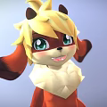 3D Game Movie Character With Blonde Hair Green Eyes Red Ears Body White Chest Fur
