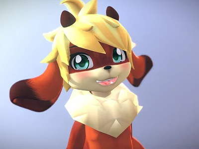 3D Game Movie Character With Blonde Hair Green Eyes Red Ears Body White Chest Fur 3d model