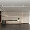 Modern Reception Desk Interior Design With Gray Wall And Potted Plant Decor