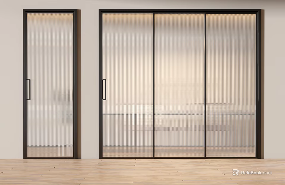 Modern Sliding Doors Interior Design With Glass And Black Frames 3d model