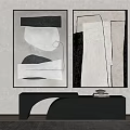 Modern Interior Decor With Abstract Paintings Black Console Table And Minimalist Wall 3d model