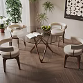Modern Round Glass Dining Table Set With Curved Backrest Chairs White Cushions And Green Plants