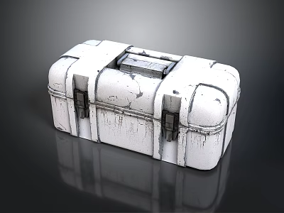 Vintage White Trunk With Worn Surface Metal Clasps And Top Handle 3d model