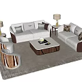 Modern Sofa Coffee Table Set with Beige Upholstery Side Tables Lamps and Throw Pillows