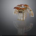 TARDIS Themed Decorative Structure With Red Umbrella Roof White Frame Wooden Door And Arch Design