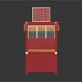 Traditional Chinese Red Decorative Wooden Structure With Carved Patterns Long Poles And Storage Box