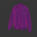Oversized Blue Denim Jacket With Collar Front Pockets And Button Closure 3d model