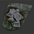 Natural Stone Surface With Green Moss And Plastic Wrapped Ice Cubes On Top