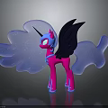 Pink Unicorn Pony With Black Wings Blue Starry Cloud Shapes And Reflection