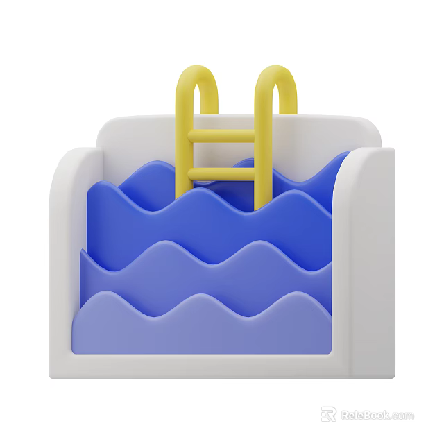 Kids Play Pool With Blue Wavy Water Yellow Ladder And White Frame 3d model 