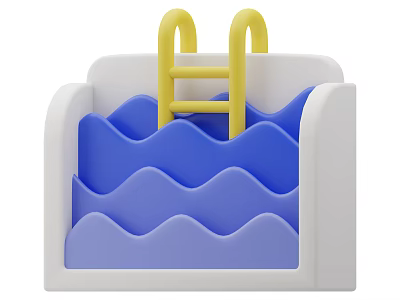 Kids Play Pool With Blue Wavy Water Yellow Ladder And White Frame 3d model