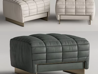 Modern Tufted Ottoman in Beige and Dark Green with Metal Legs Design 3d model