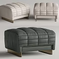 Modern Tufted Ottoman in Beige and Dark Green with Metal Legs Design