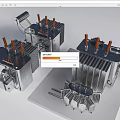 Industrial Electrical Transformers Featuring Metal Casing Orange Insulators And Cooling Fins