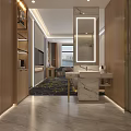 Hotel Guest Room With Twin Beds Artwork Paneled Walls And Patterned Carpet