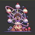 Cute Ferris Wheel Decoration With Rabbit Doll Cupcake Ornaments And Purple Base
