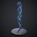 Blue Alien Fantasy Creature Character With Bioluminescent Glowing Head And Smooth Organic Skin