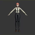 Child with Pink Hair Wearing White Shirt Tie Dark Pants and Brown Shoes Arms Outstretched