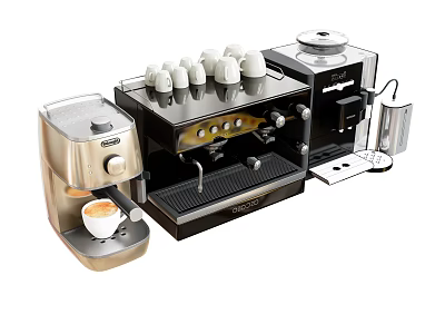 Professional Commercial Coffee Equipment With Espresso Machine Grinder Cups And Accessories 3d model
