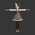 Cat Eared Girl Character With Brown Hair Striped Dress And Outstretched Arms