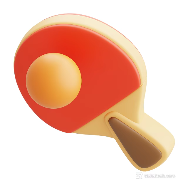 Vibrant Table Tennis Sports Equipment with Red Racket Yellow Handle and Orange Ball Design 3d model 