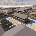 Traditional Guesthouse Architecture with Courtyards Ponds Trees Wooden Decks and Green Lawns