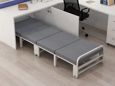 Single Bed Hidden Under White Desk With Gray Mattress And Metal Frame In Modern Room 3d model