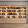 Modern Light Wood Bookcase With Books Decorative Items Framed Photos And Potted Plant
