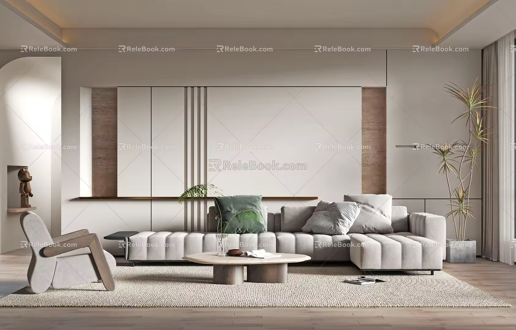 Quiet sofa tea table combination 3d model