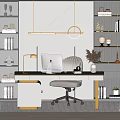 Modern Home Office Interior With Built In Bookshelves Ergonomic Chair And Pendant Lights