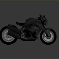 Modern Black Motorcycle With Sleek Body Exhaust Pipes And Reflective Wheels On Gray Background